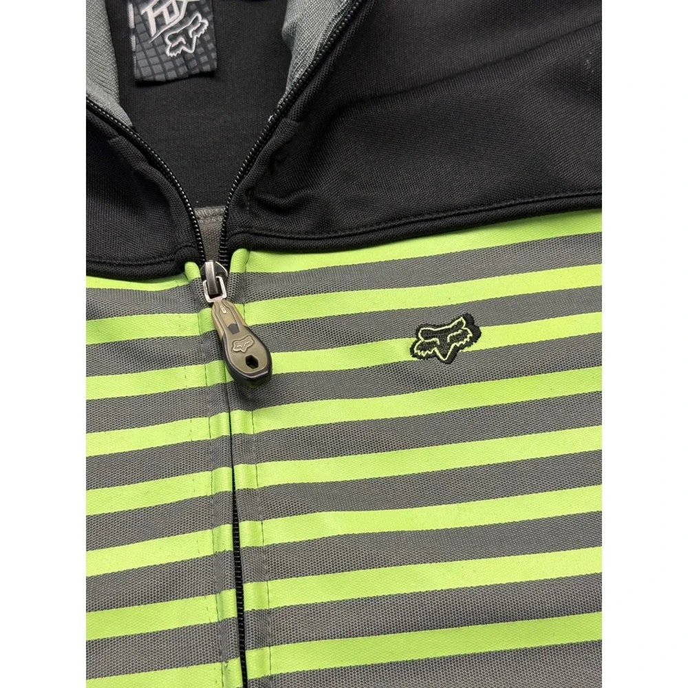 Fox Racing Mens XL Track Jacket Black Grey Neon Green Striped Full Zip 46013